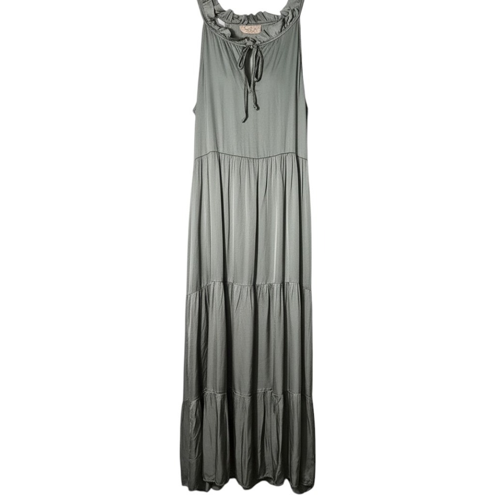 Sosia Made in Italy Sage Green Tiered Maxi Dress Ruffle Neck Art 05474 L